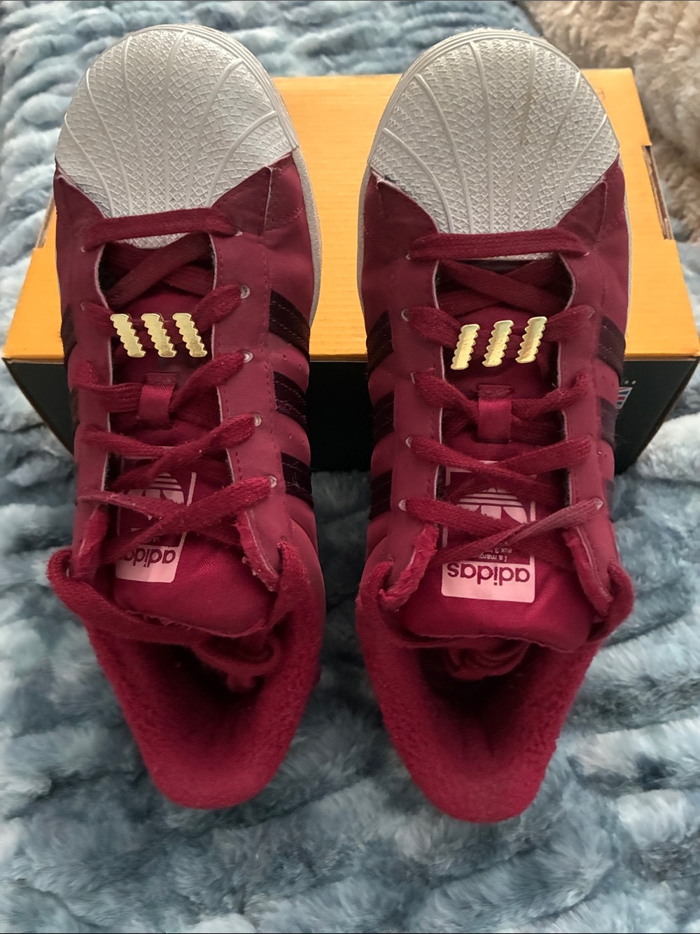 adidas Women’s Burgundy and White Shell-Toe Sneakers